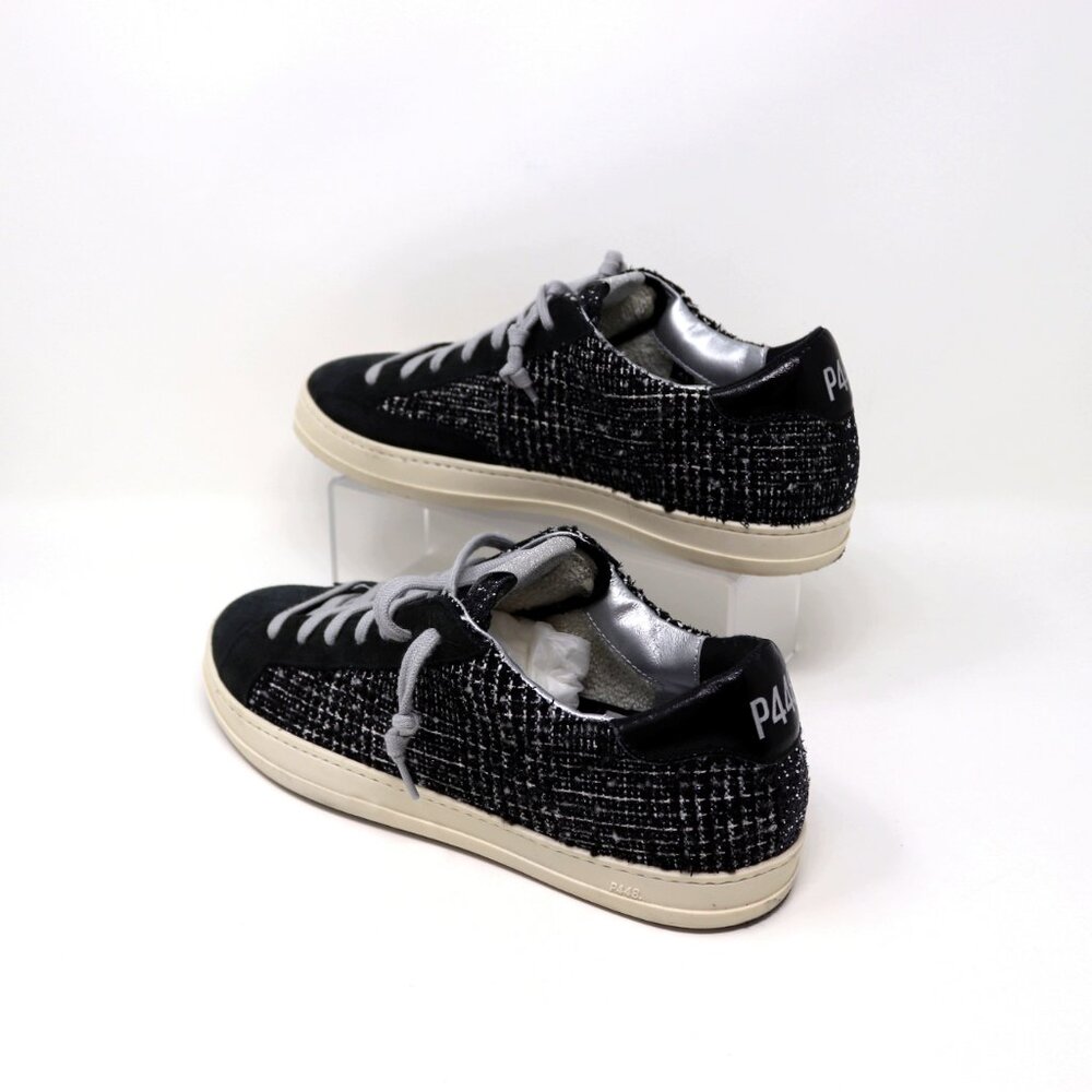 P448 Size 41 John Shaka Sneakers Black White Tweed & Suede - Picture 4 of 15
